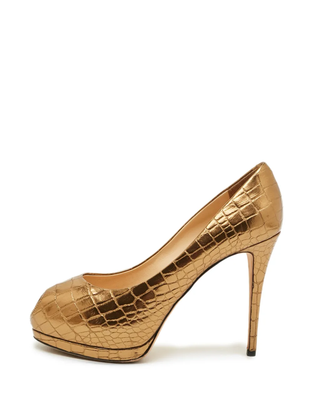 Giuseppe Zanotti Vintage croc-embossed peep-toe pumps - Oro