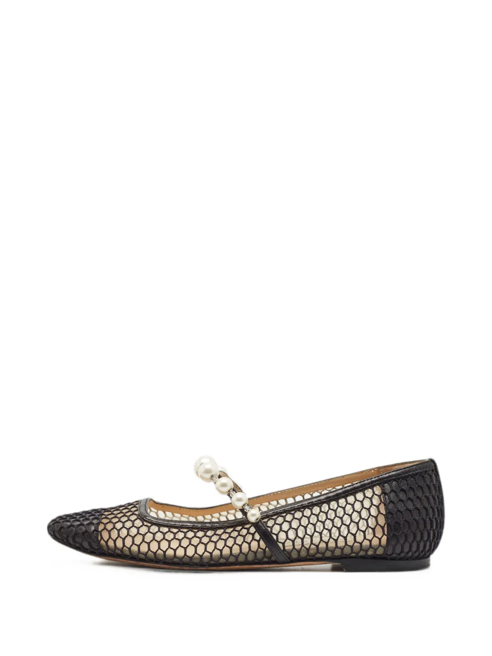 Pre-owned Jimmy Choo Pearl-embellished Mesh Ballet Flats In Black