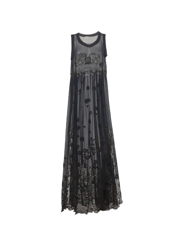 chloe chiffon maxi dress Chloé Pre-Owned Embroidered Chiffon Maxi Dress | Blue