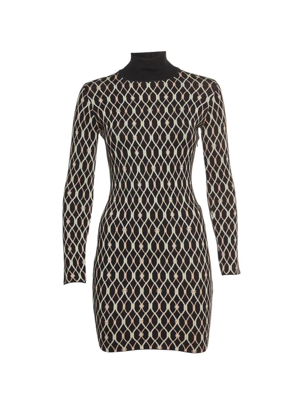 Elisabetta Franchi geometric-pattern mock-neck mini dress - Nero
