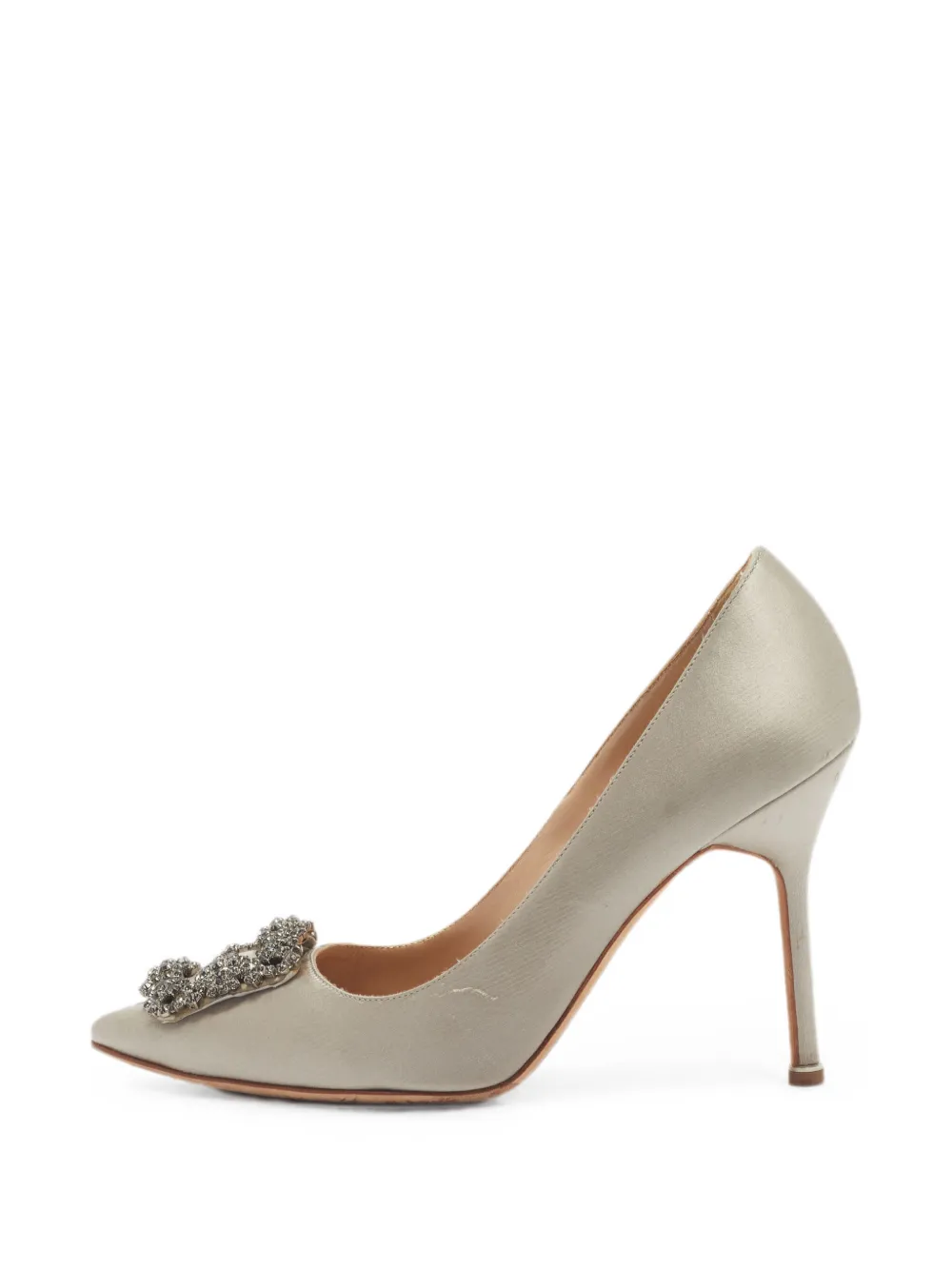 Manolo Blahnik Manolo Blahnik Hangisi Size 38.5 Grey Satin Pumps - Nude