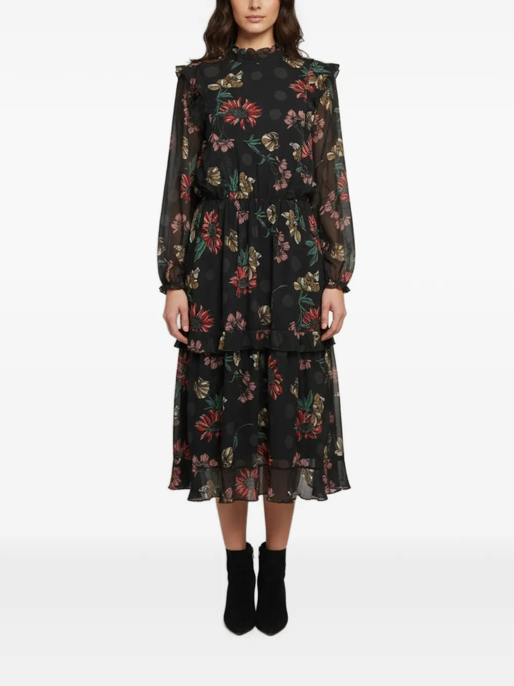 BOSS Amoreh floral-print midi dress - Nero
