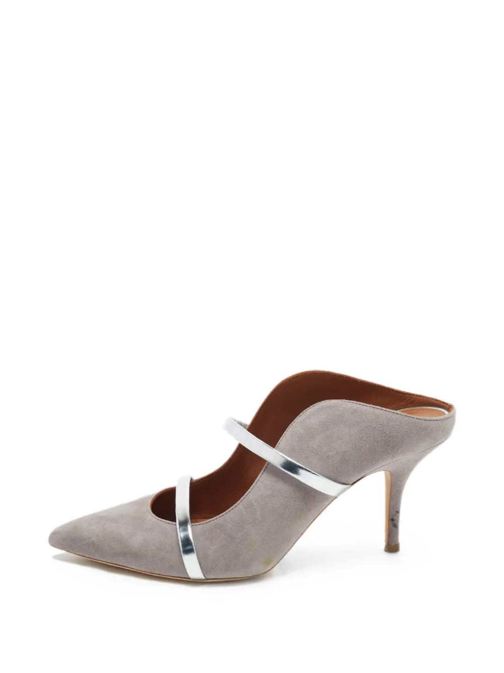 Pre-owned Malone Souliers Maureen Curved Strap Mules In Gray