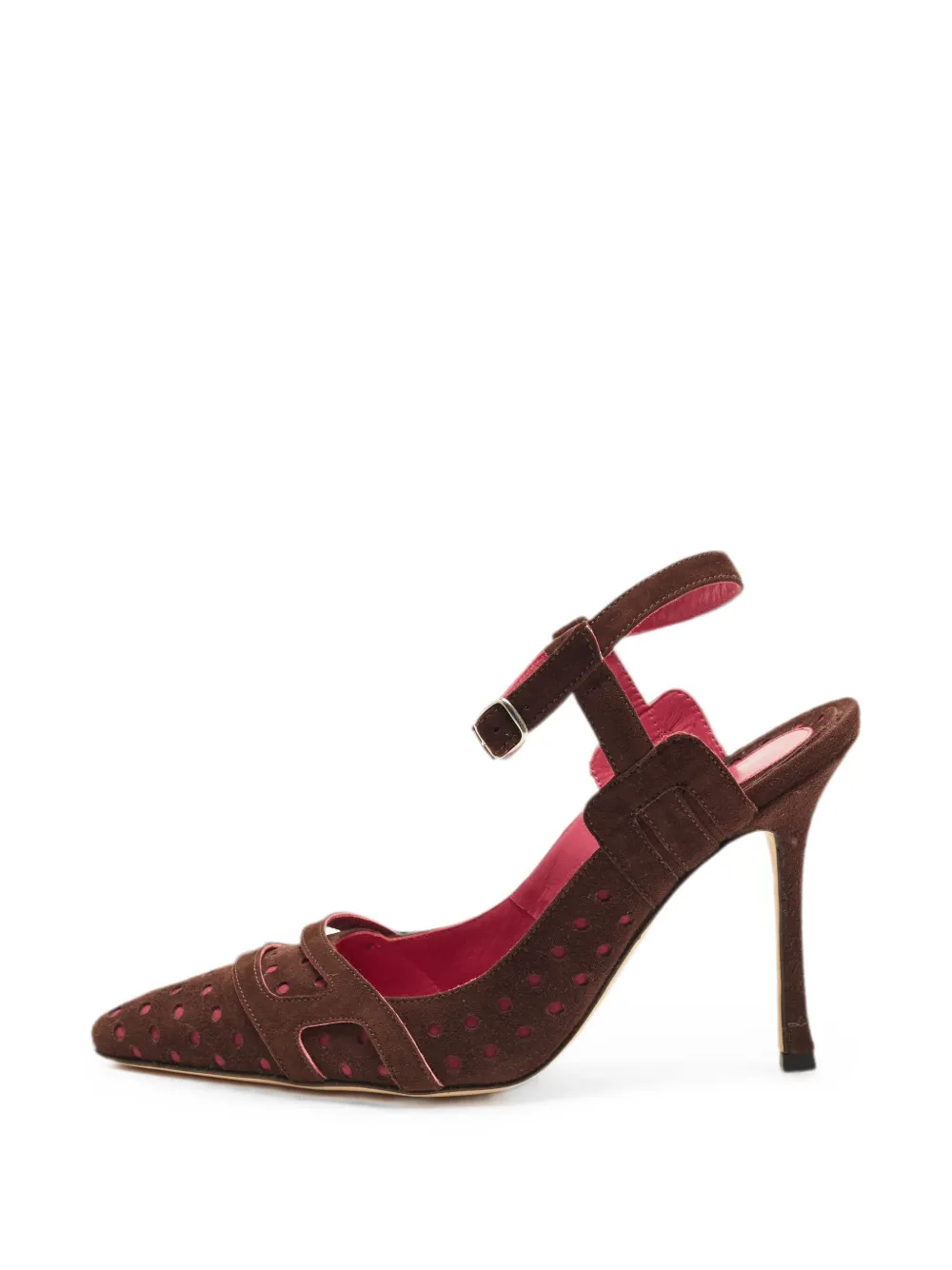 Manolo Blahnik perforated ankle-strap heeled pumps - Braun