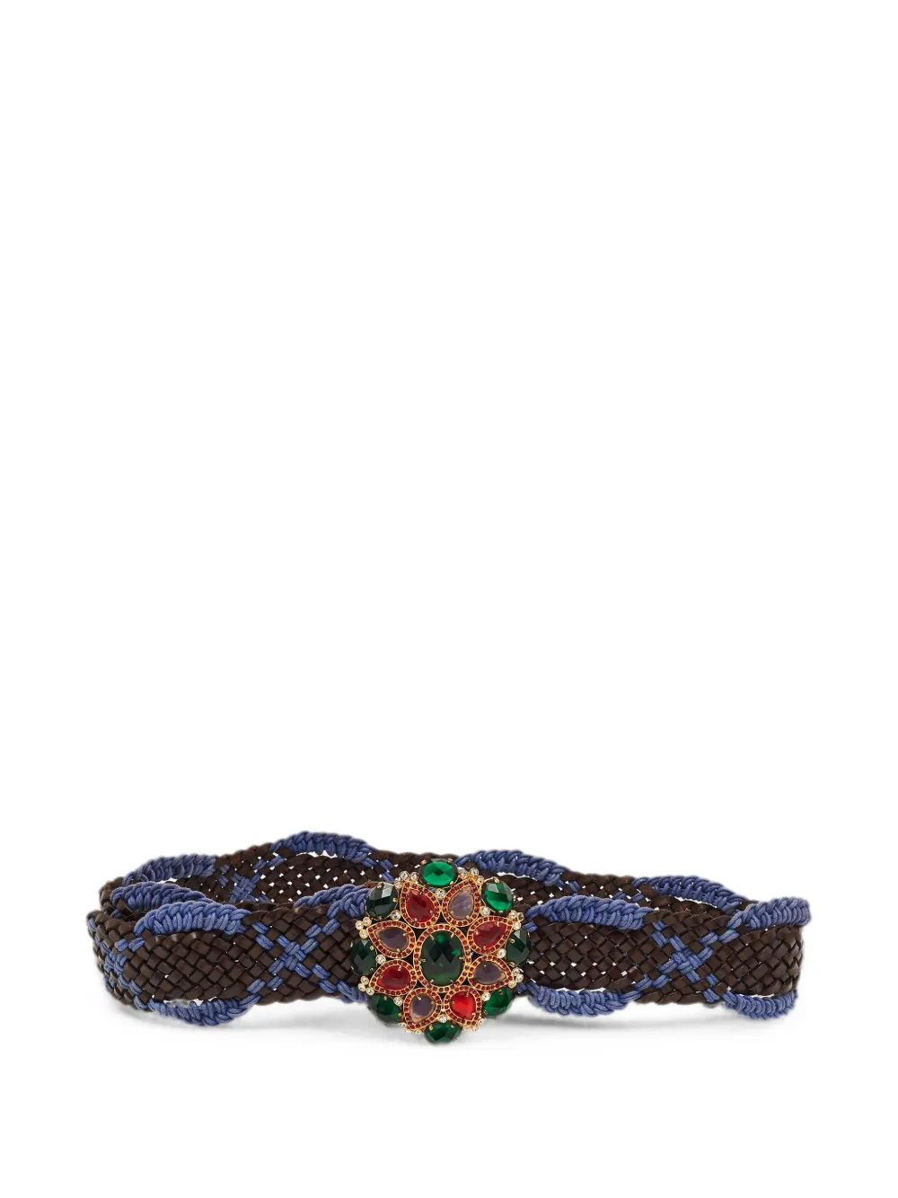 Roberto Cavalli Vintage crystal embellished woven belt - Marrone
