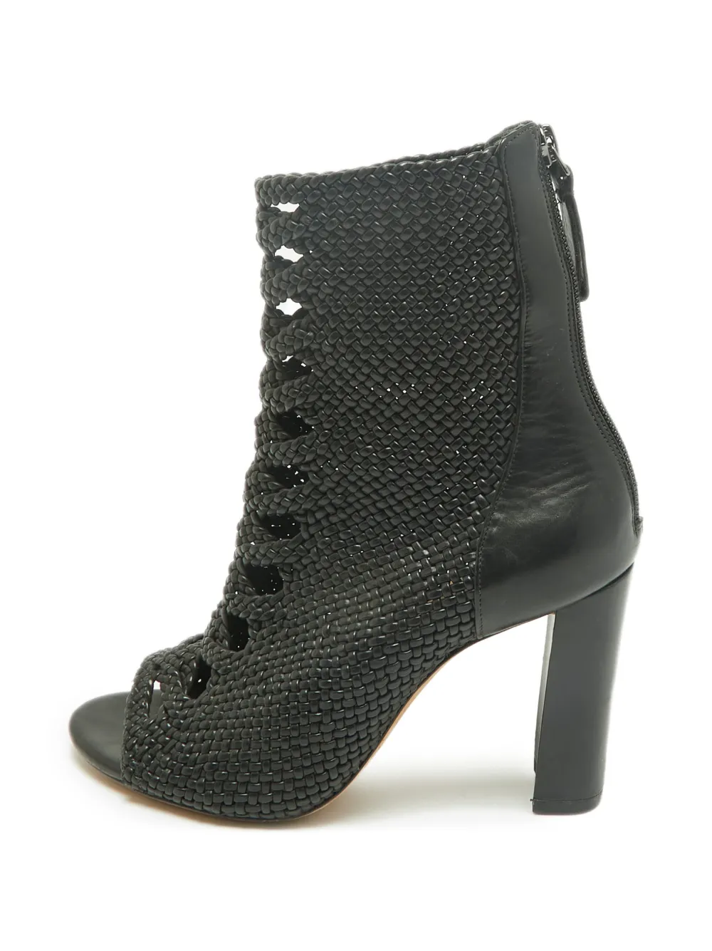 Pre-owned Alexandre Birman Woven-leather Open-toe Ankle Boots In Black