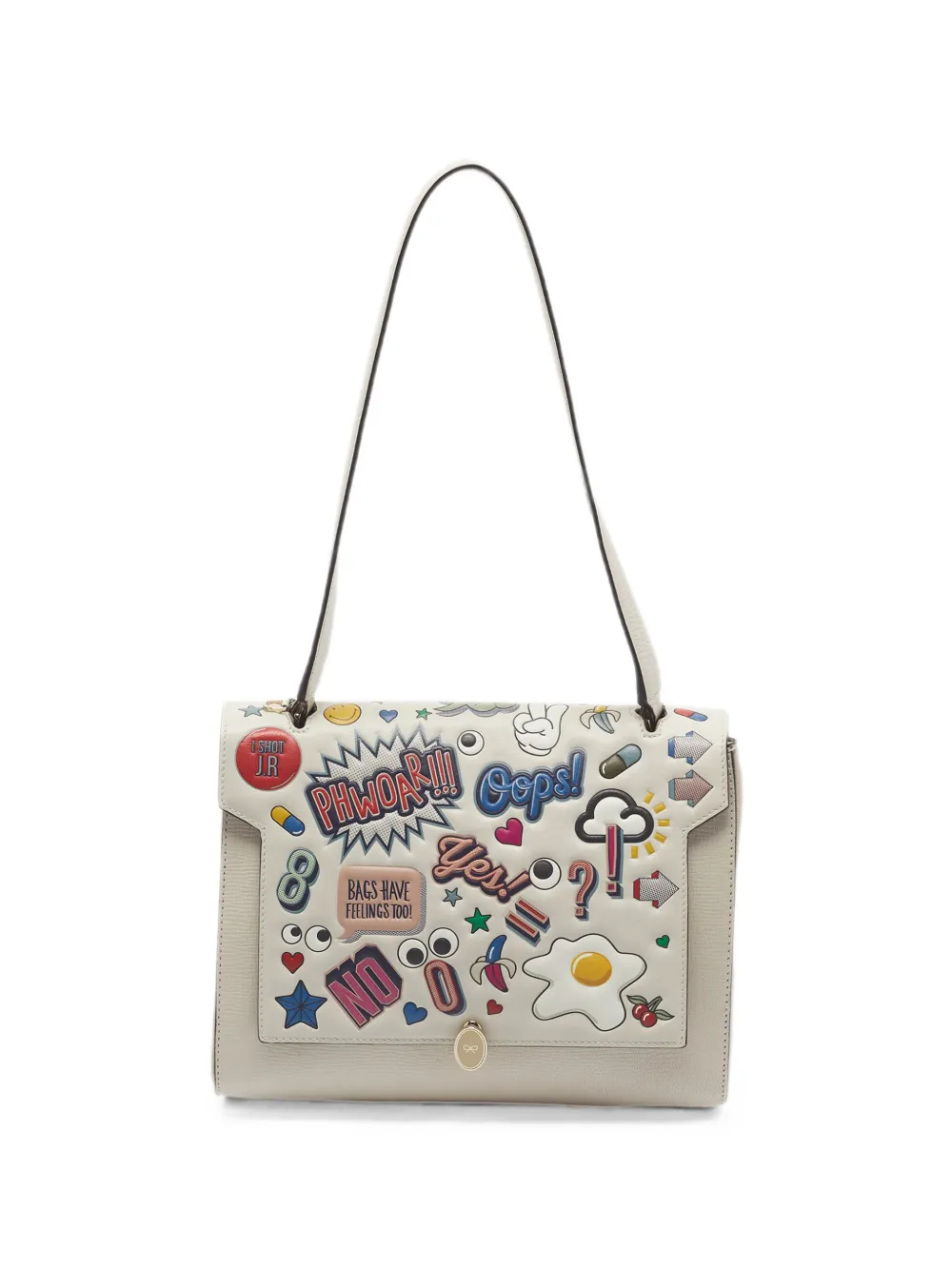 Pre-owned Anya Hindmarch All Over Wink Stickers Flap Shoulder Bag In White