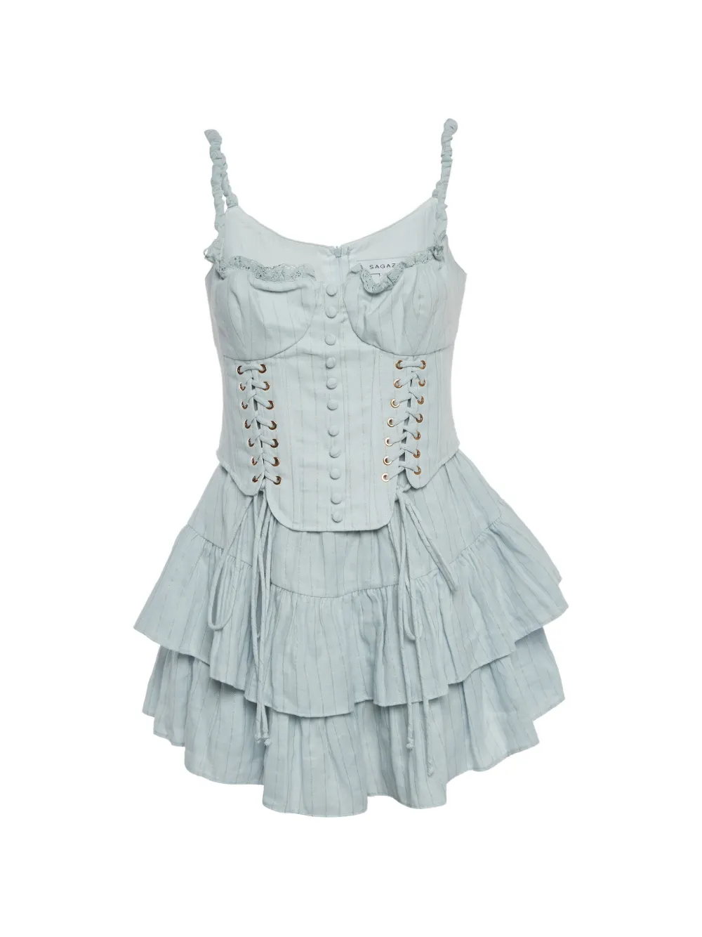 SAGAZA lace-up tiered midi dress - Blue