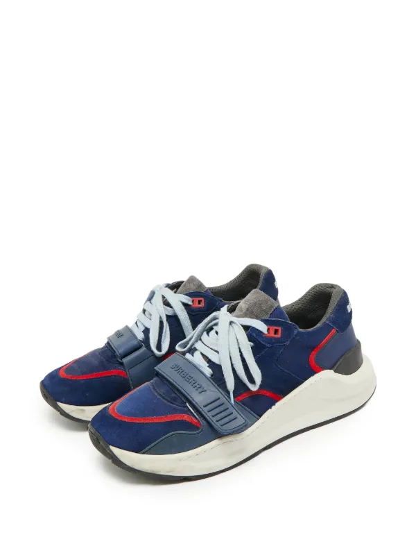 BURBERRY スニーカー ブラック/グレー/レッド/ブルー Burberry Pre-Owned Ramsey touch-strap Sneakers | Blue | FARFETCH JO