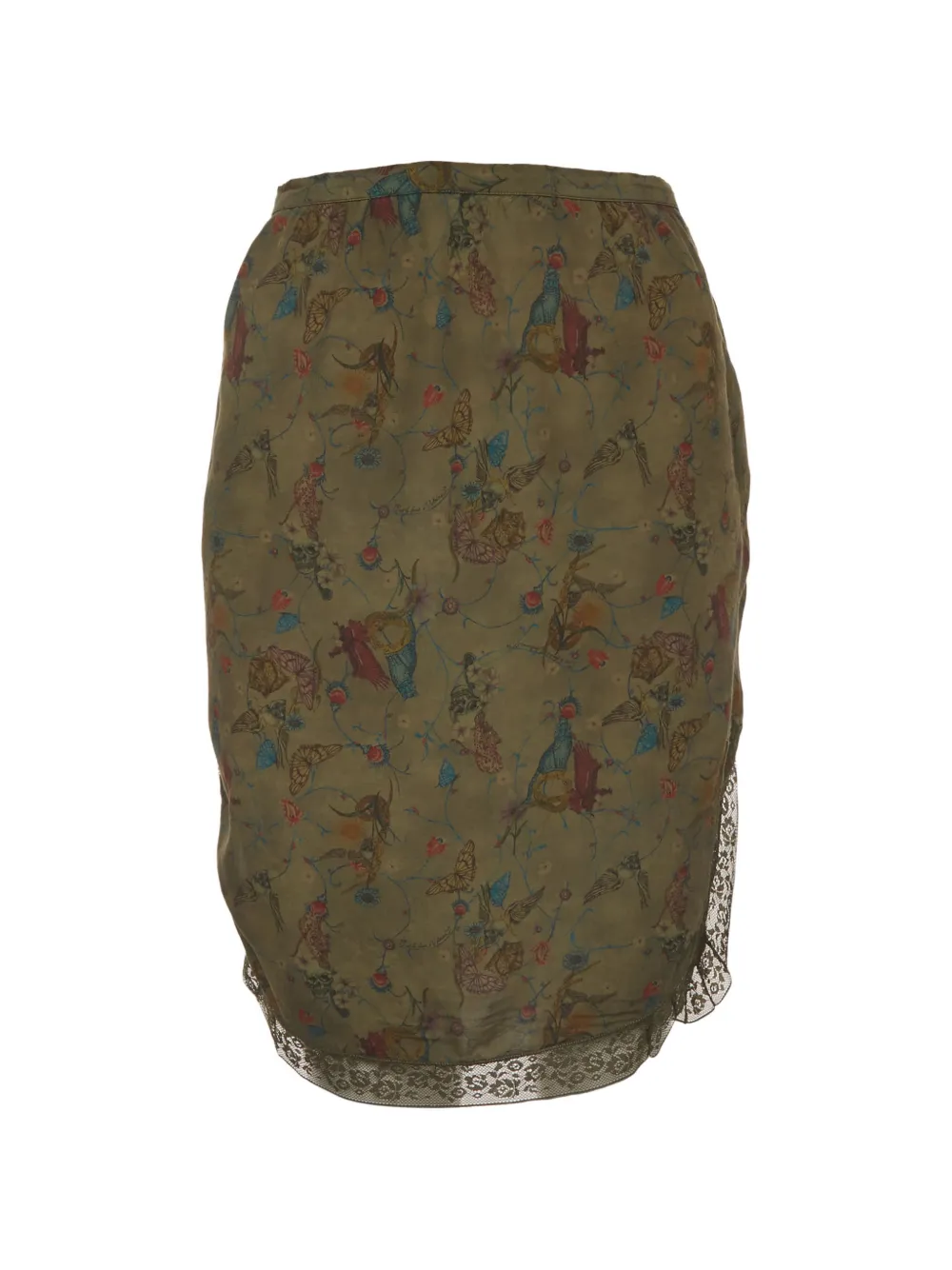 Pre-owned Zadig & Voltaire Floral Butterfly-print Lace-trim Mini Skirt In Green