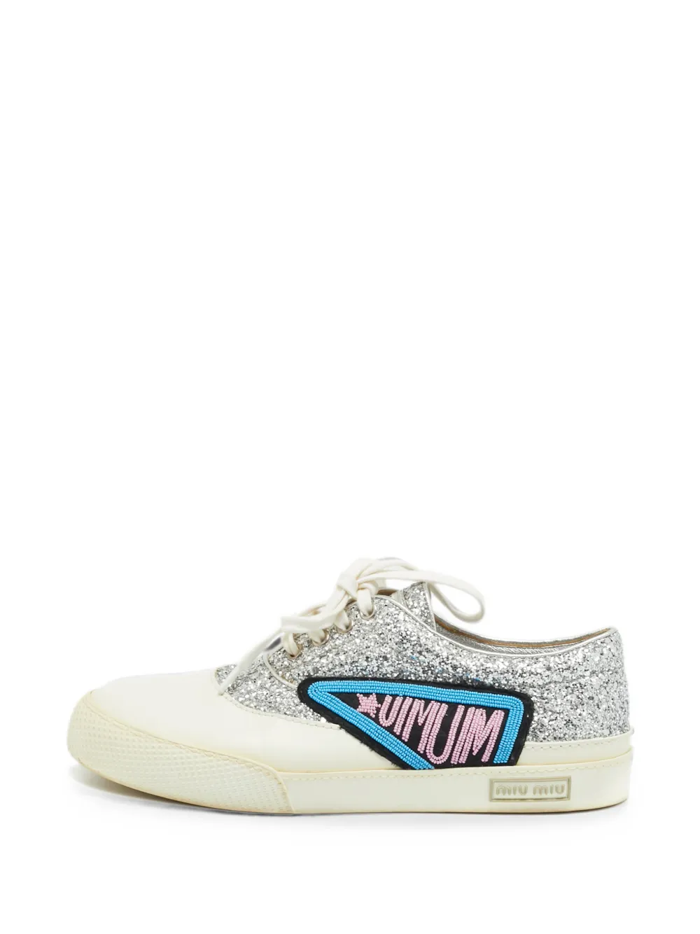 Miu Miu Pre-Owned Patch glitter sneakers - Weiß