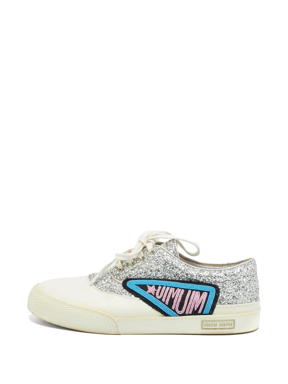 Miu Miu Pre-Owned Patch glitter sneakers - Weiß