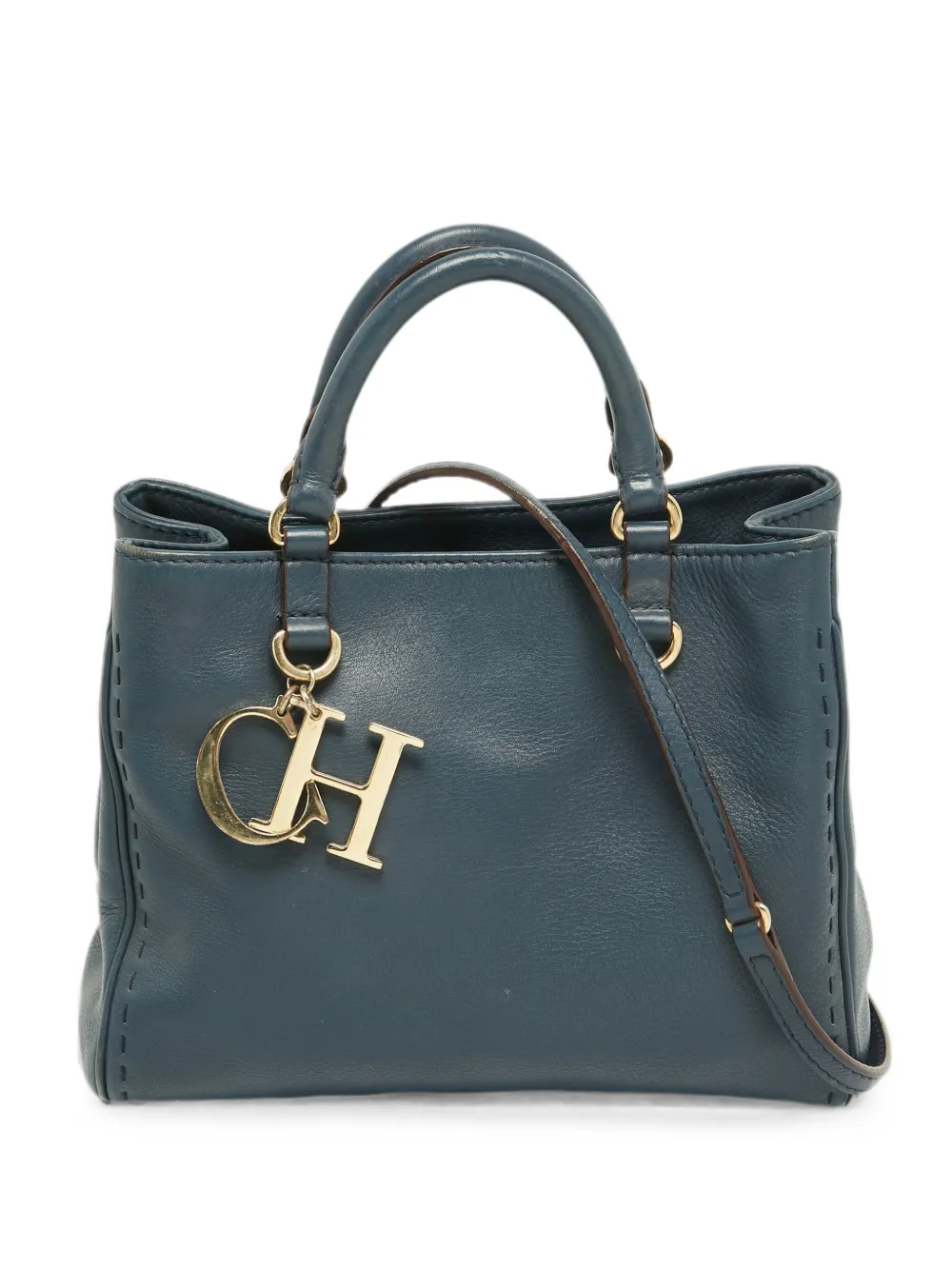 Carolina Herrera Vintage sac à main en cuir avec breloque CH - Bleu