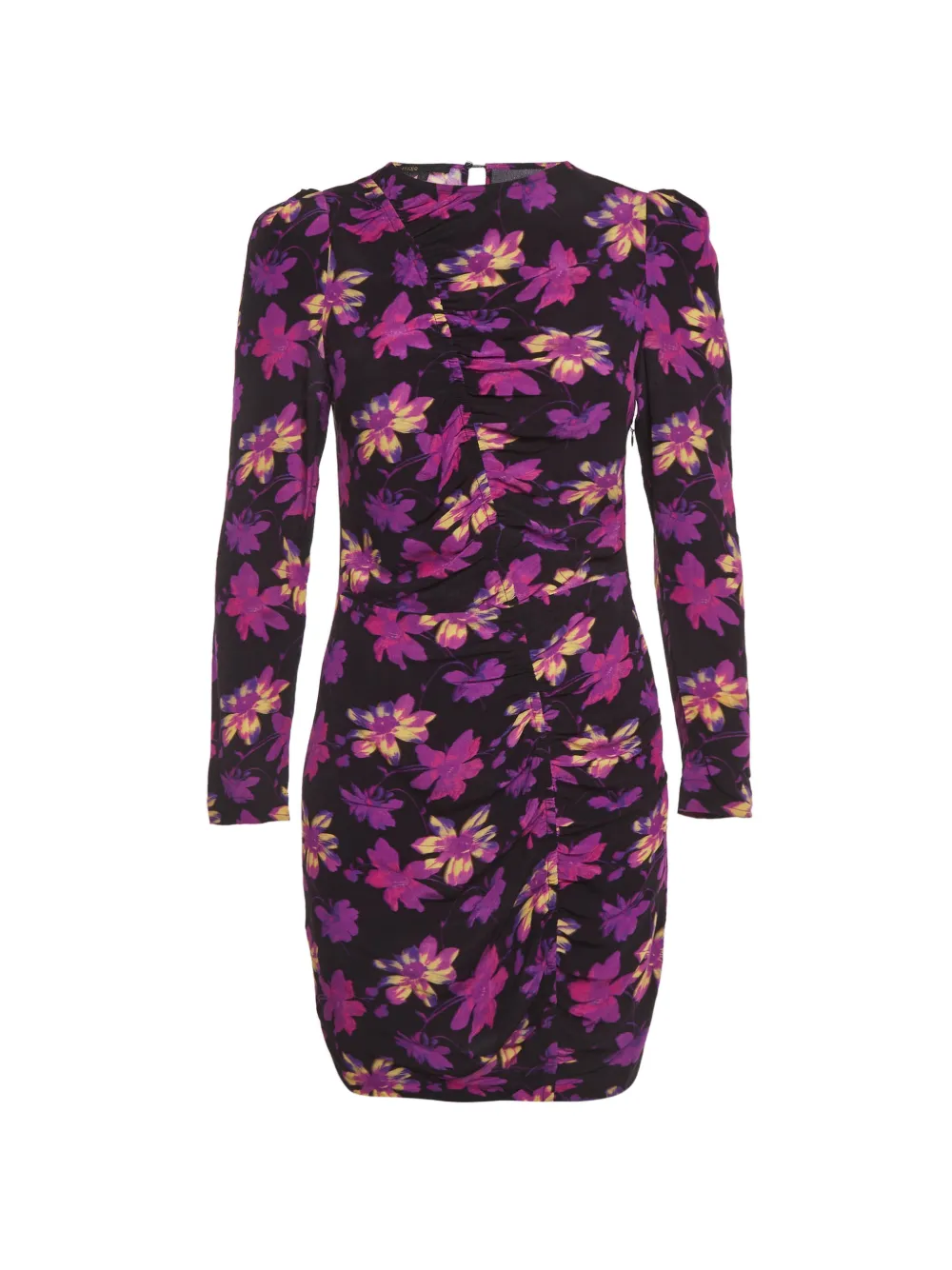Maje mini floral-print ruched dress - Nero