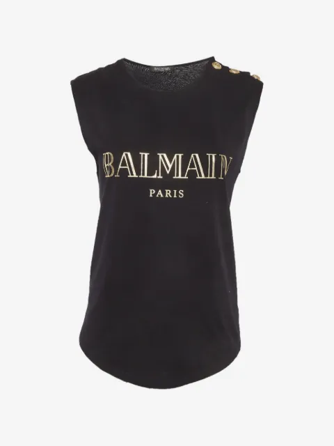 Balmain Pre-Owned logo-print button-detail tank top