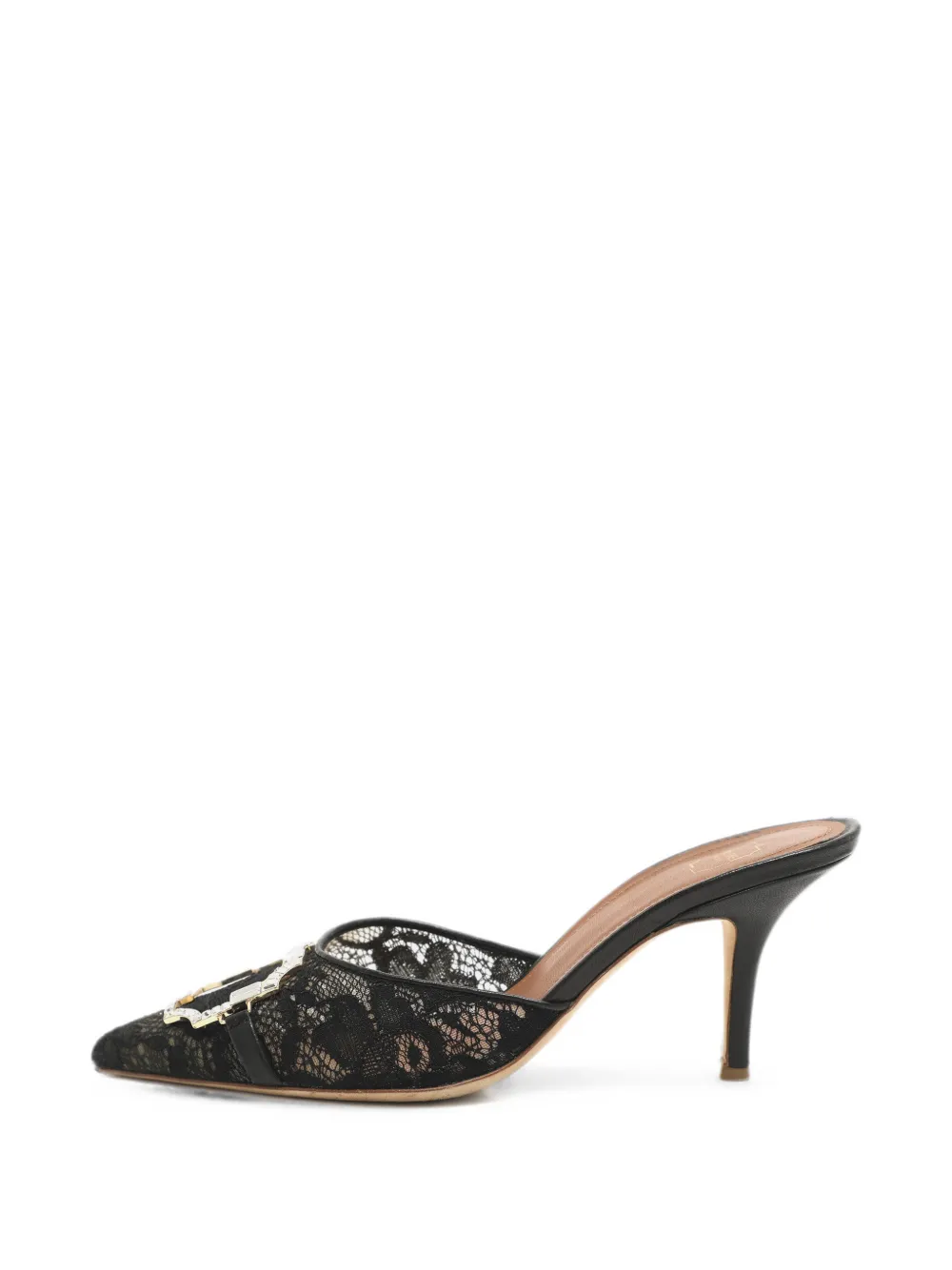 Pre-owned Malone Souliers Missy Embellished Lace Mules In Black