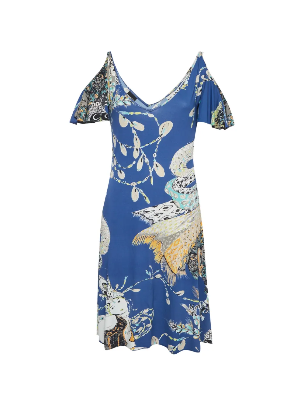 Just Cavalli Vintage cold-shoulder printed midi dress - Blau