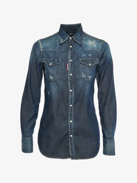 DSQUARED2 camisa de tejido chambray con efecto envejecido