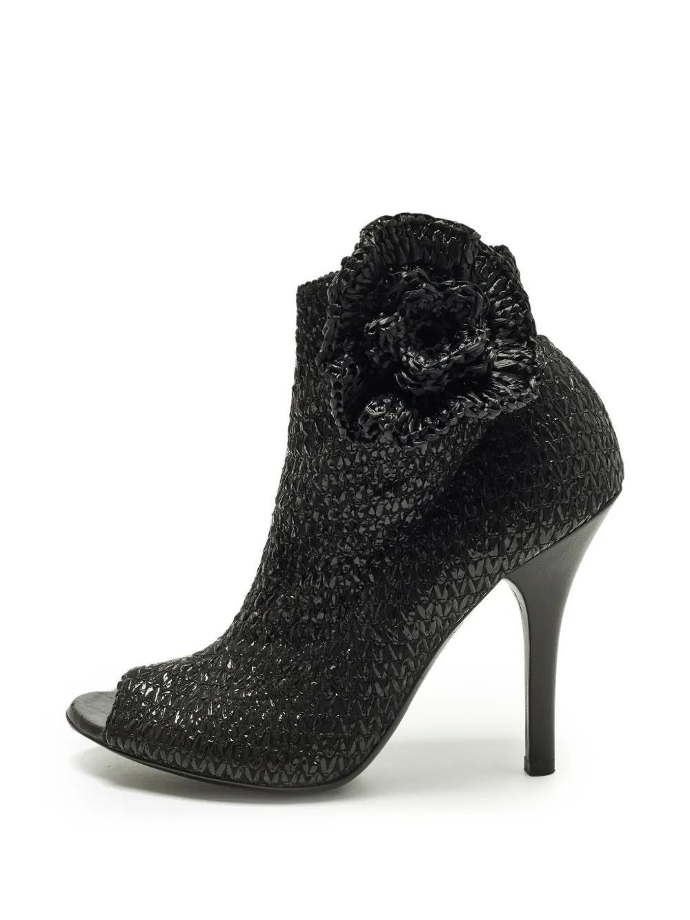 Dolce & Gabbana Pre-Owned straw floral-appliqué open-toe ankle boots - Nero