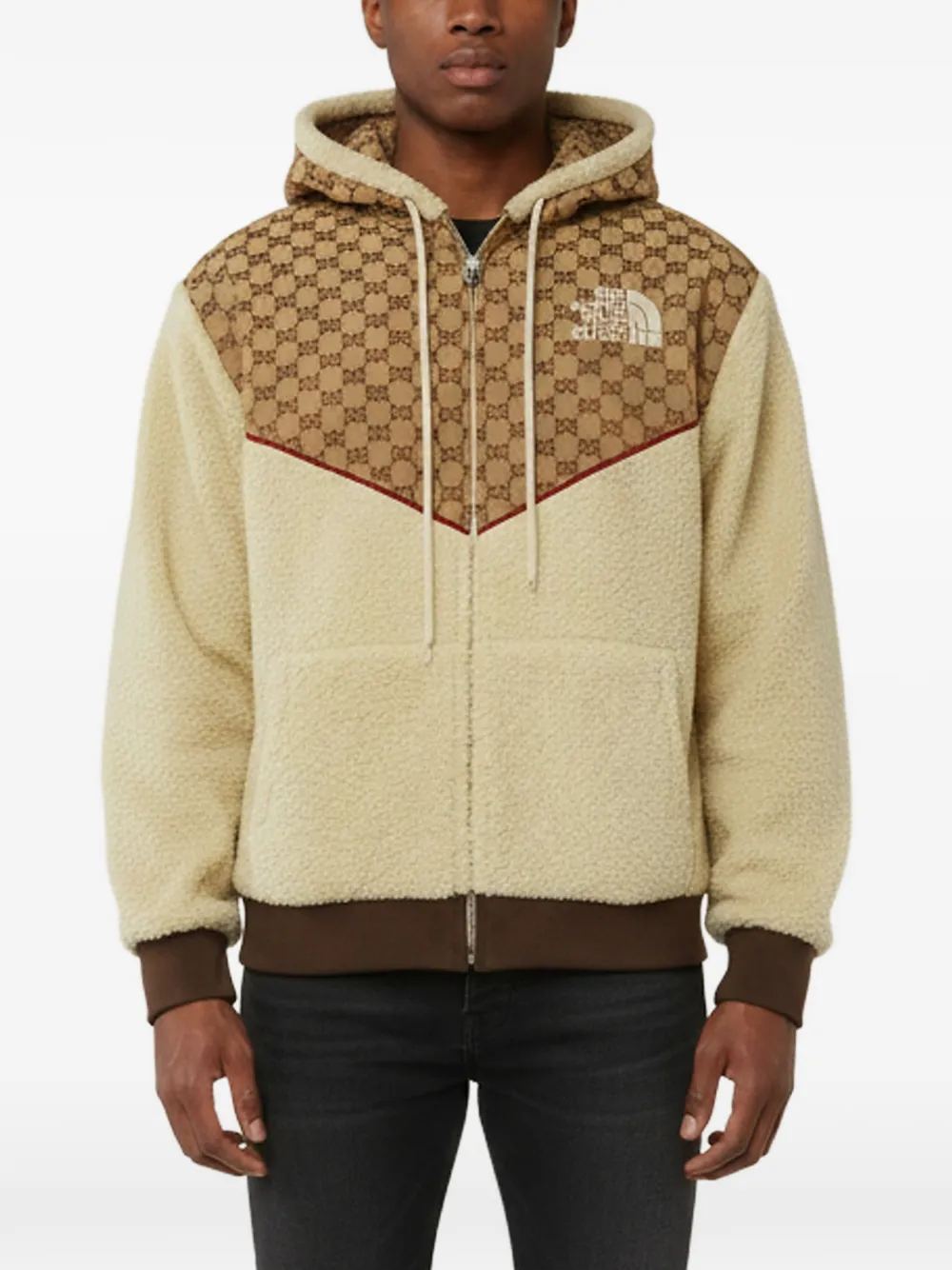 Gucci Pre-Owned x The North Face embroidered-logo shearling jacket - Toni neutri