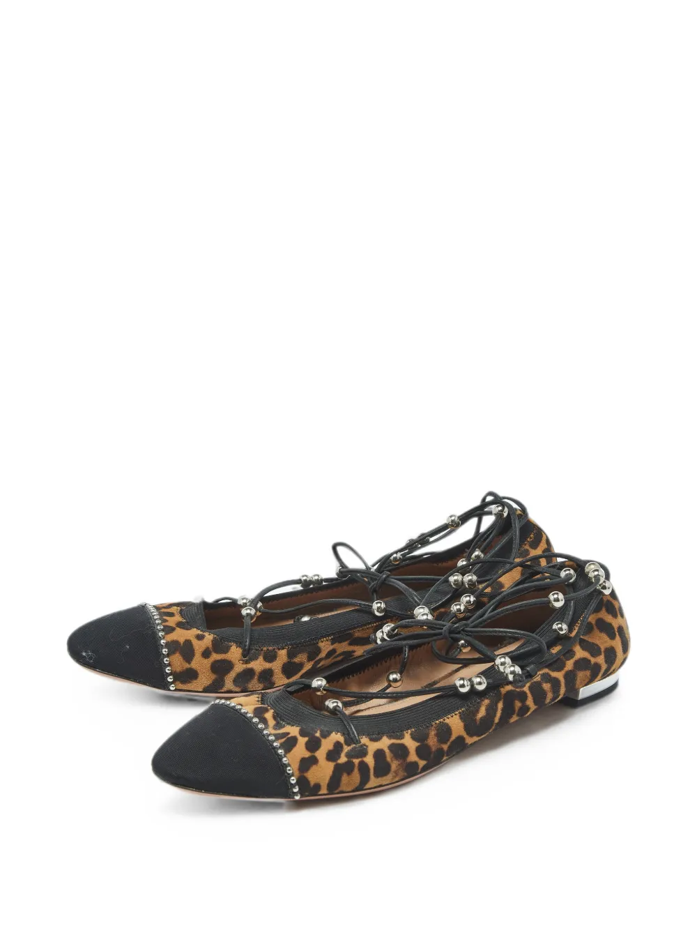 Pre-owned Aquazzura Leopard-print Tie-fastening Ballet Flats In Neutral