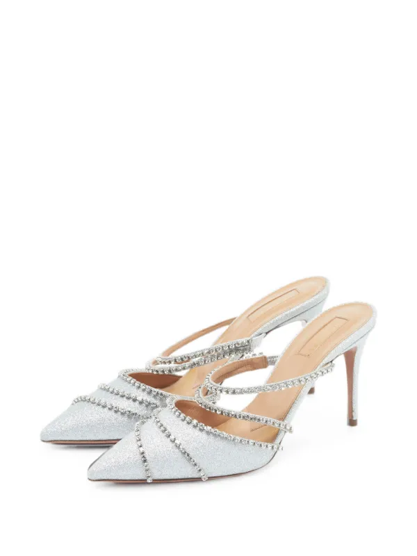 Aquazzura crystal-embellished pointed-toe Mules | Silver | FARFETCH NZ