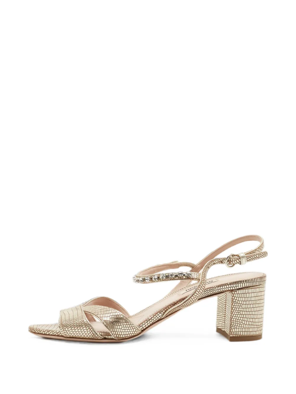 Miu Miu Pre-Owned crystal-embellished lizard-effect sandals - Oro