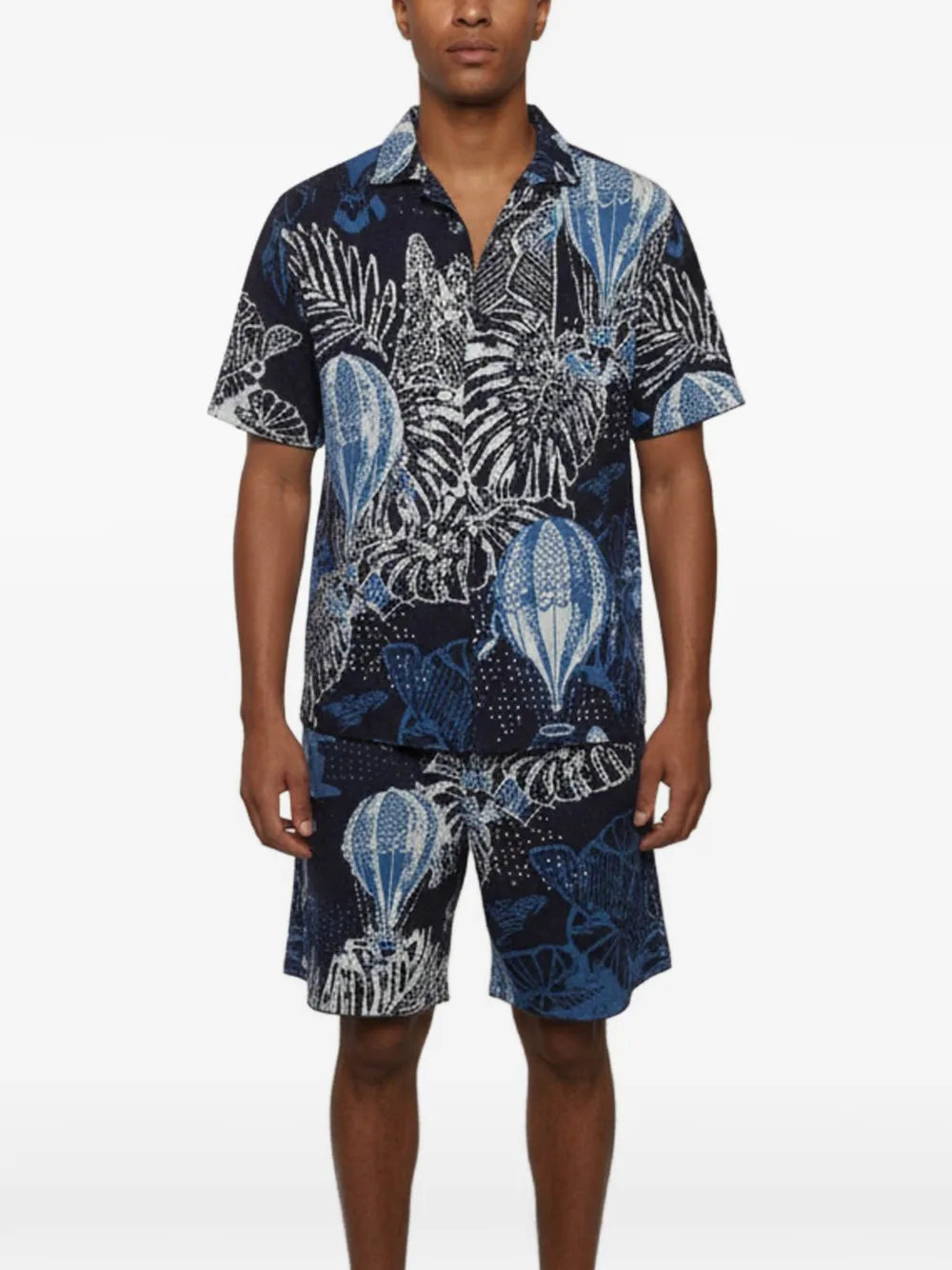 Emporio Armani Pre-Owned Set con shorts e camicia Tropical jacquard - Blu