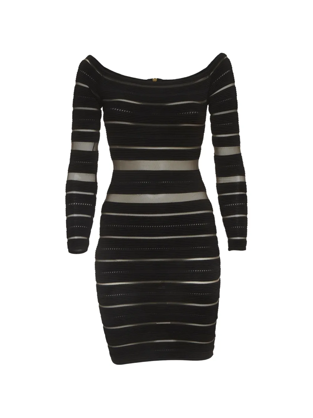 Balmain Pre-Owned sheer-striped off-shoulder mini dress - Nero