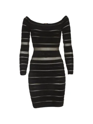 black sheer stripe dress Sheer Striped Cutout Dress in Black