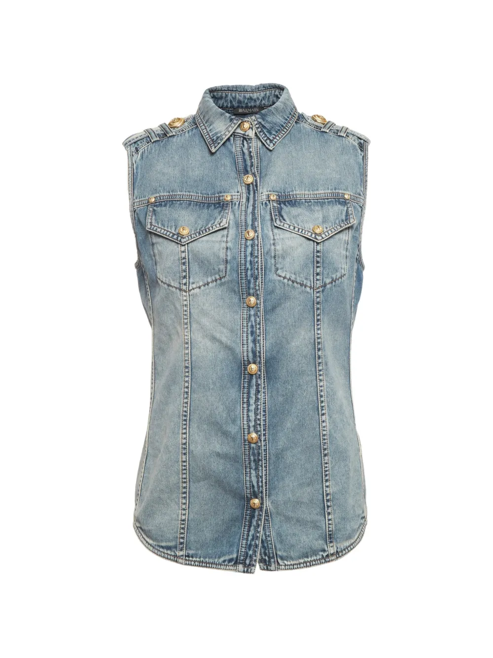 Balmain Pre-Owned faded denim sleeveless shirt - Blau