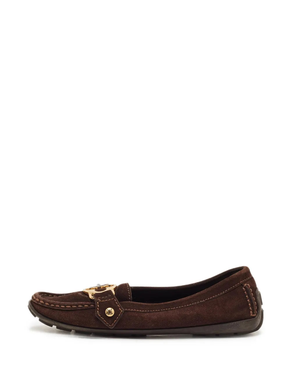 Louis Vuitton Pre-Owned Monogram-plaque suede loafers - Braun