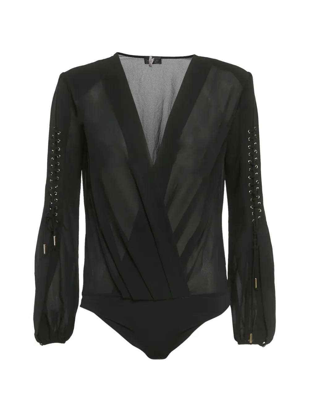Elisabetta Franchi lace-up sheer long-sleeved bodysuit - Nero