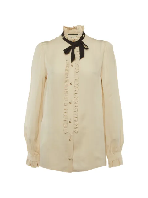 Gucci Pre-Owned ruffle neck-tie shirt