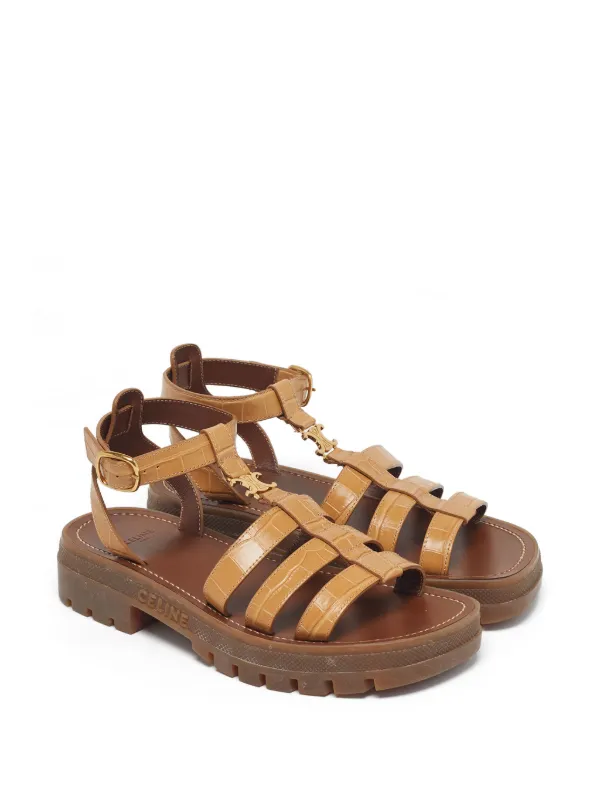 Celine Pre-Owned Triomphe croc-embossed Gladiator Sandals | Brown