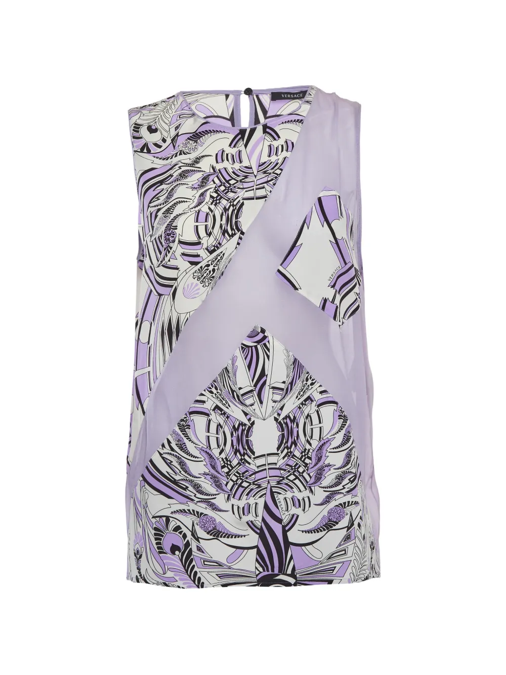 Pre-owned Versace Abstract-print Silk Blouse In Purple