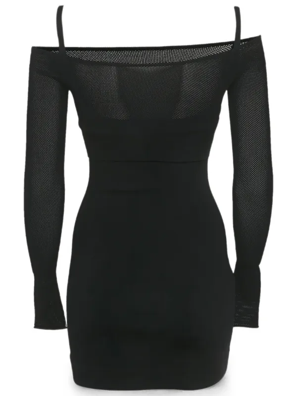 DION LEE Black Hosiery Dress With Mesh Inserts