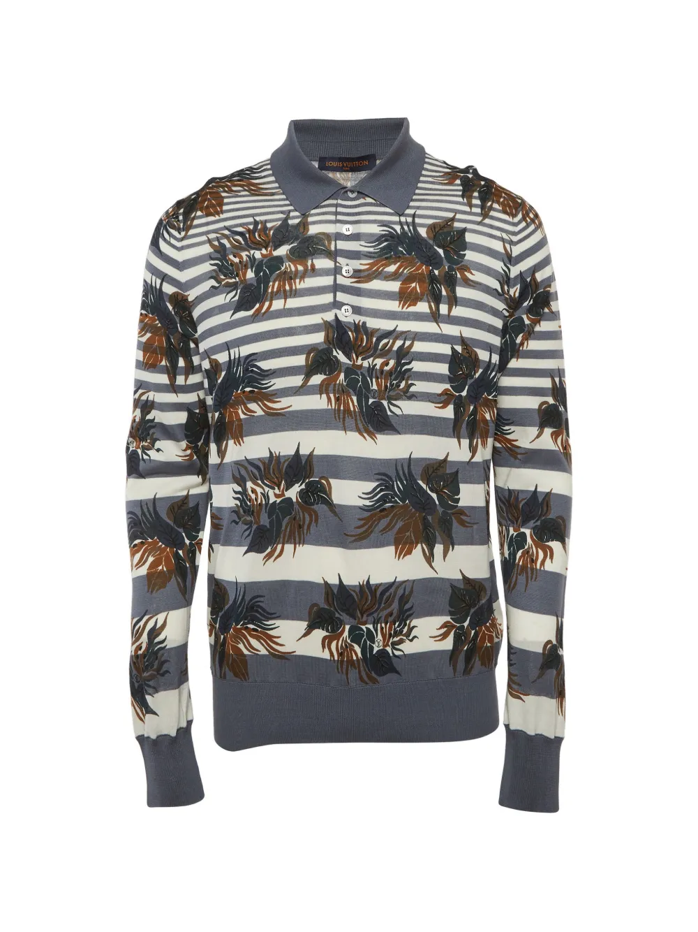Louis Vuitton Pre-Owned striped floral-print polo shirt - Grigio