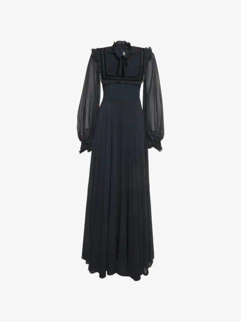 424 ruffle-trim lace-panel maxi dress