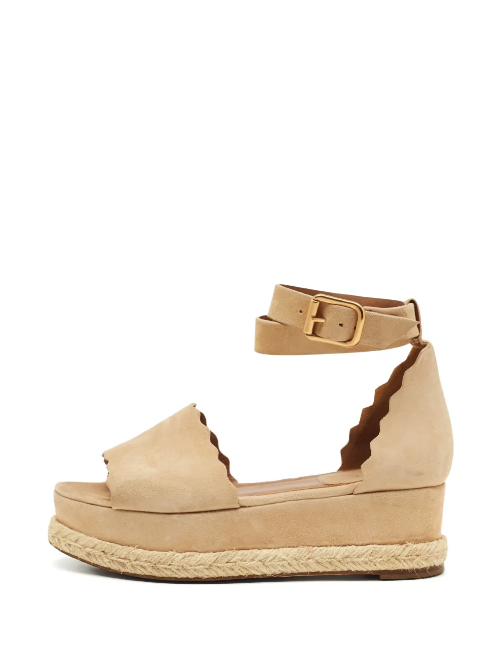 Chloé Pre-Owned scalloped-edges wedge sandals - Toni neutri