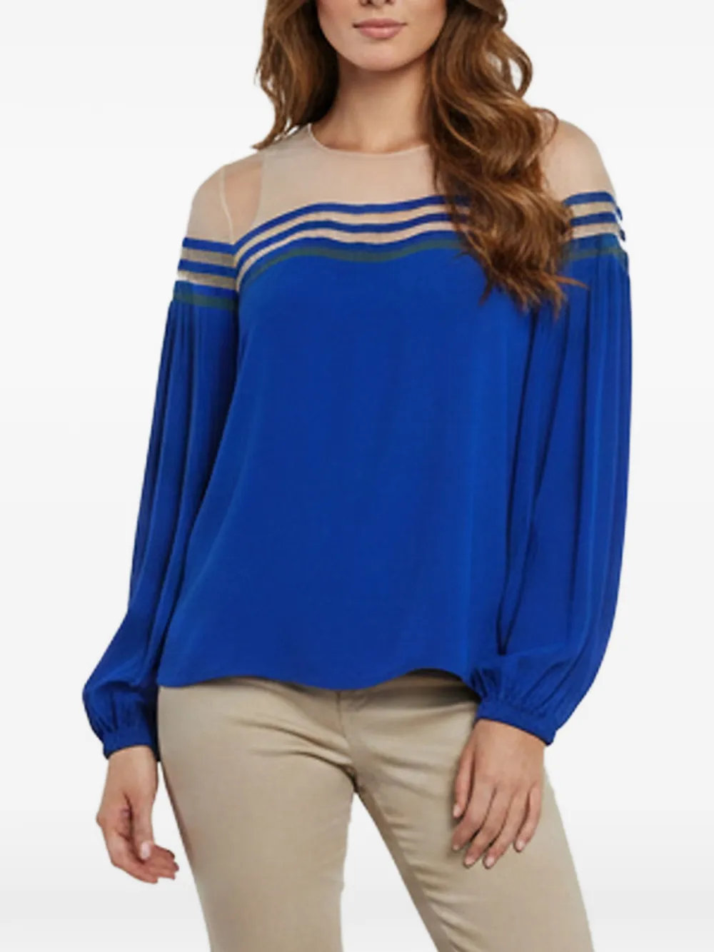 Pre-owned Fendi Mesh Illusion-neck Blouse In Blue
