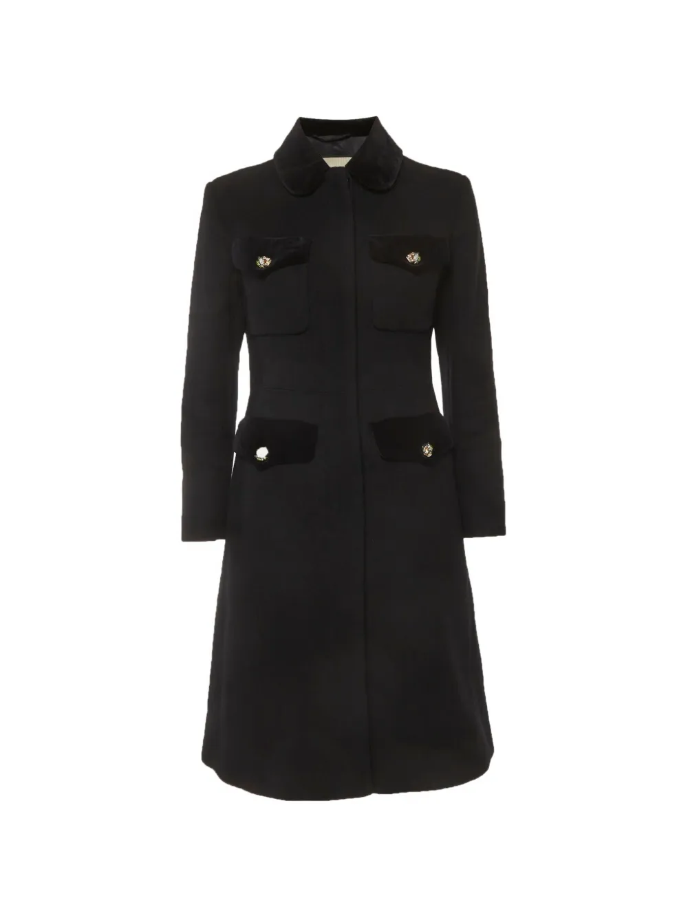 Gucci Pre-Owned velvet-deatils concealed-fastening coat - Nero