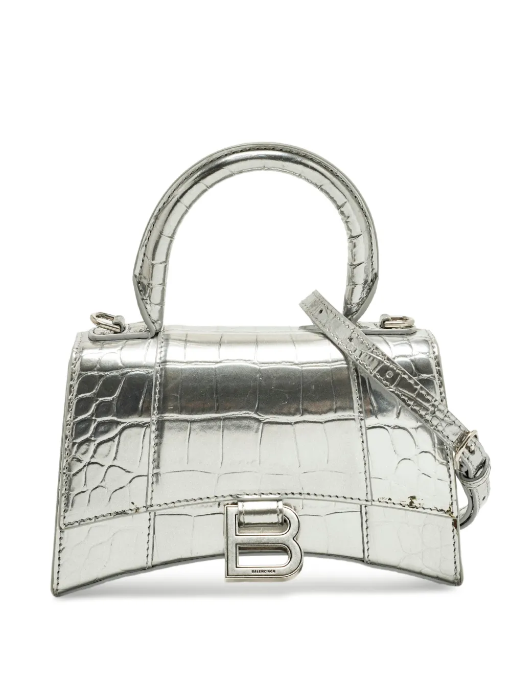 Balenciaga Pre-Owned Borsa tote XS Hourglass con effetto coccodrillo - Argento