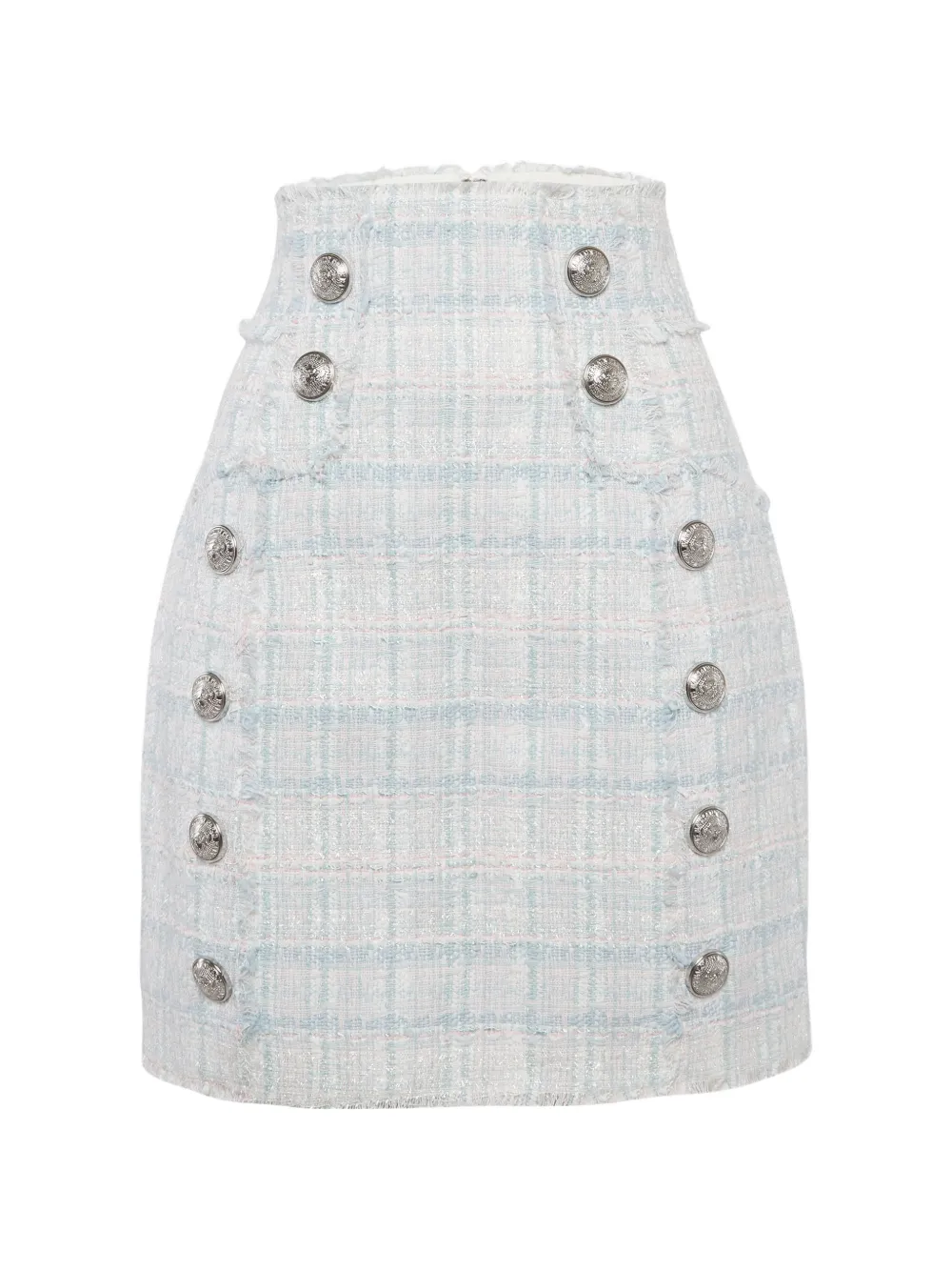Balmain Pre-Owned tweed button-detail high-waisted mini skirt - Blu