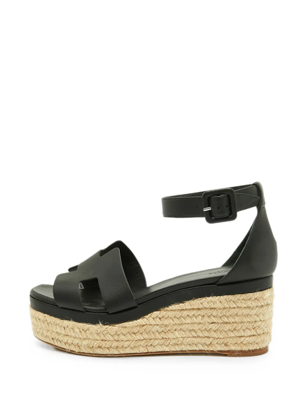 Pre-owned Hermes Elda Leather Wedge Sandals In Black