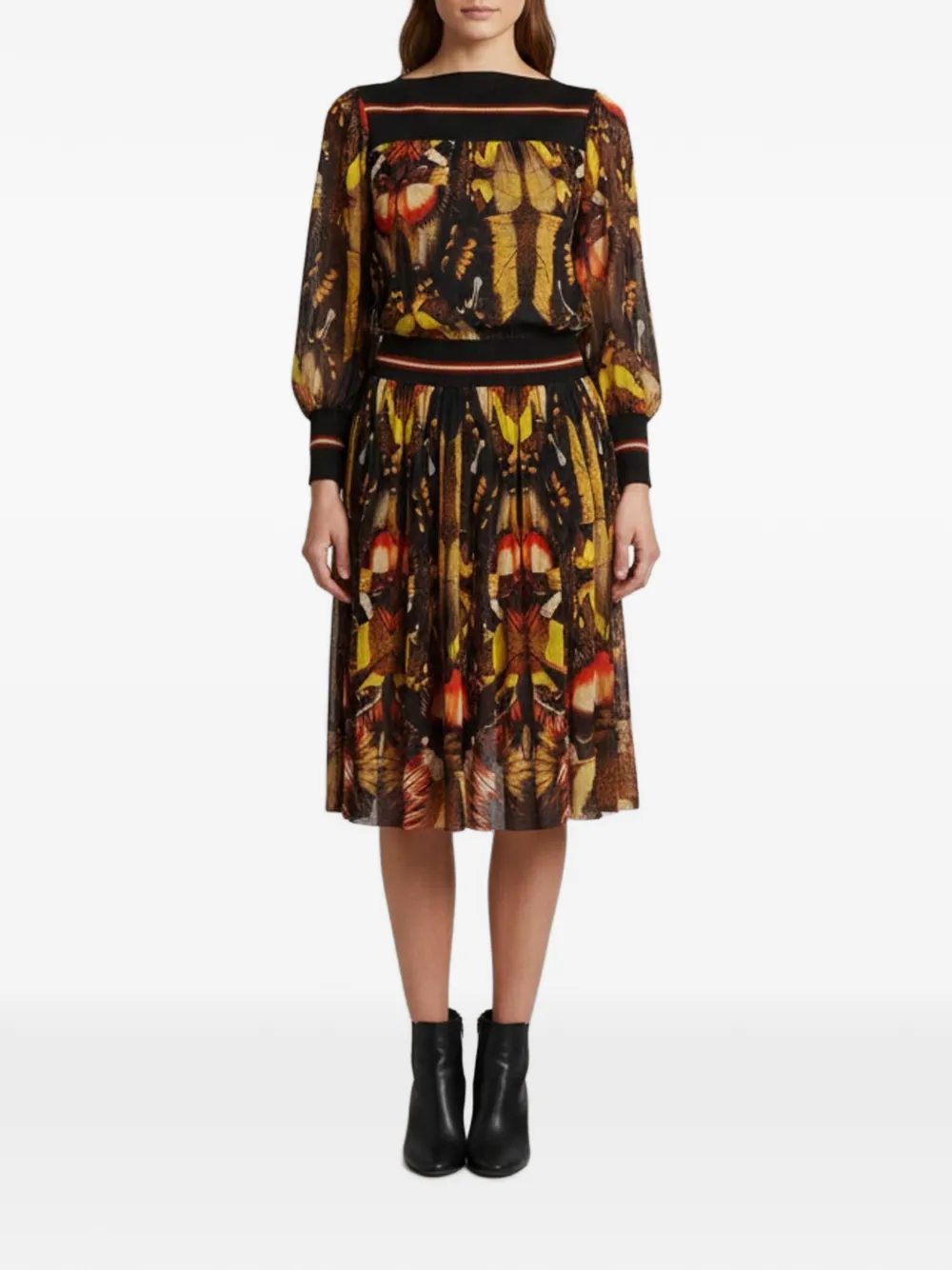 Jean Paul Gaultier Pre-Owned butterfly-print flared midi dress - Black
