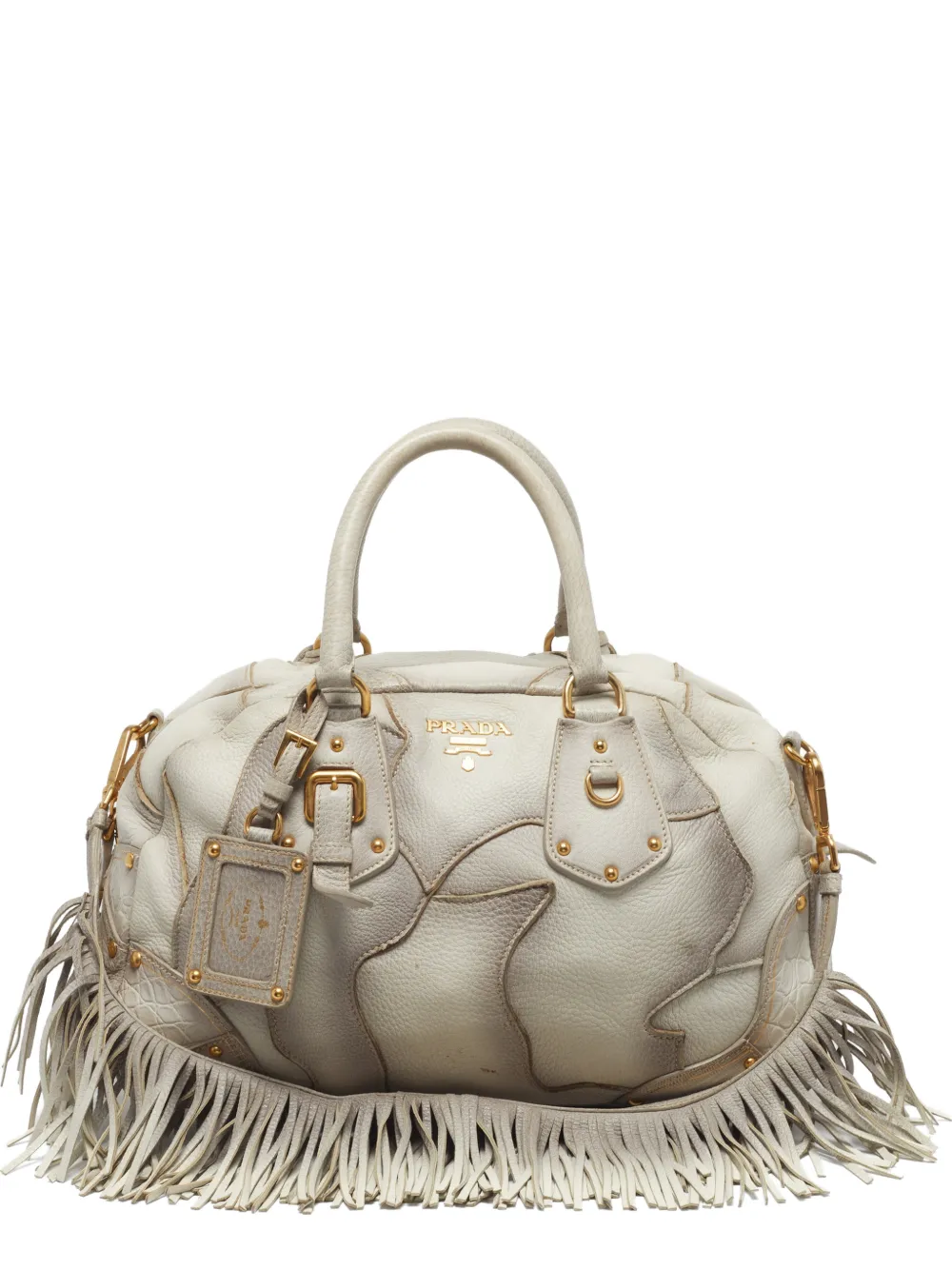 Prada Pre-Owned patchwork fringe-trimmed bowler bag - Grigio