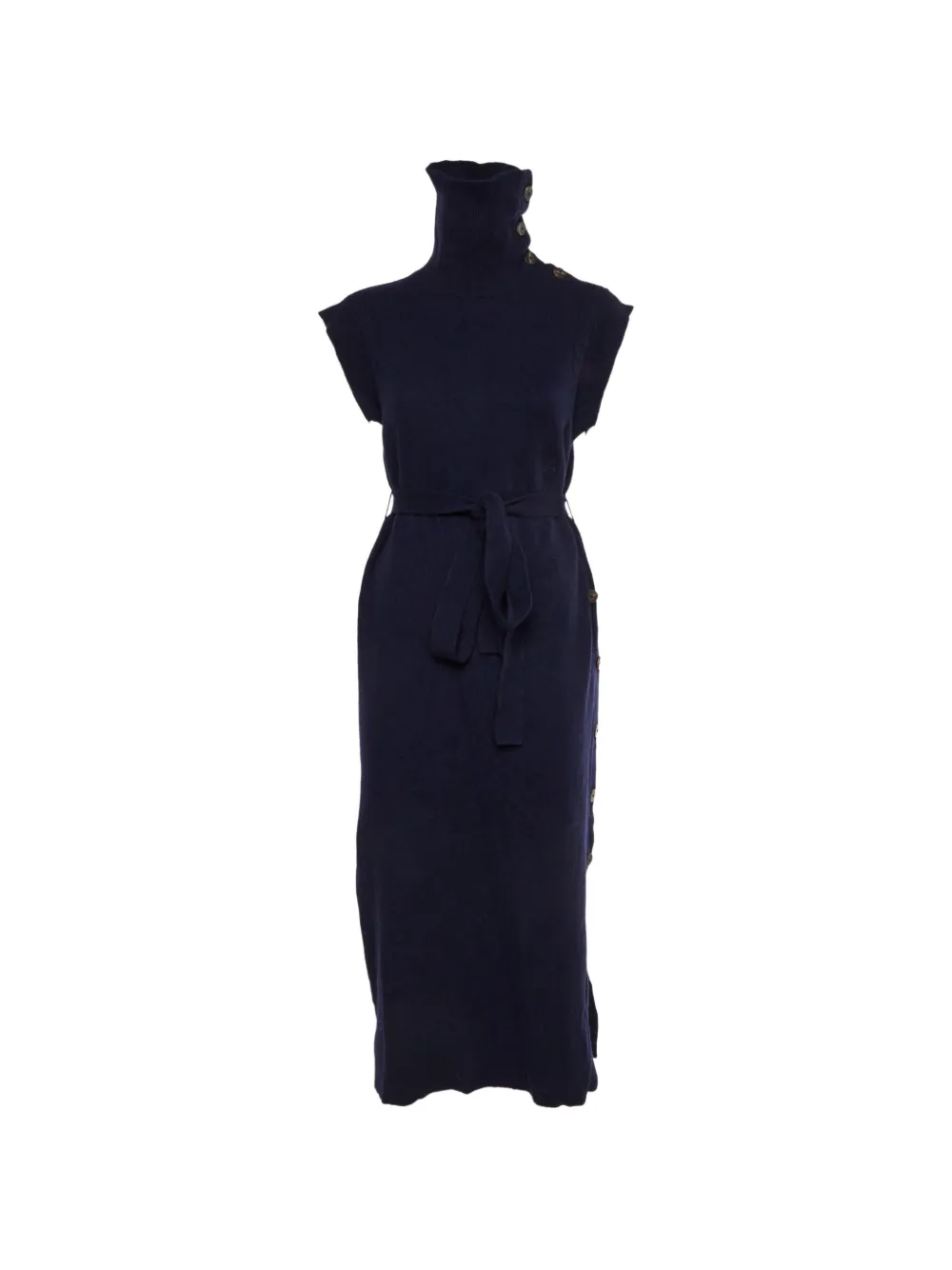 Pre-owned Chloé Belted Turtleneck Midi Dress In Blue