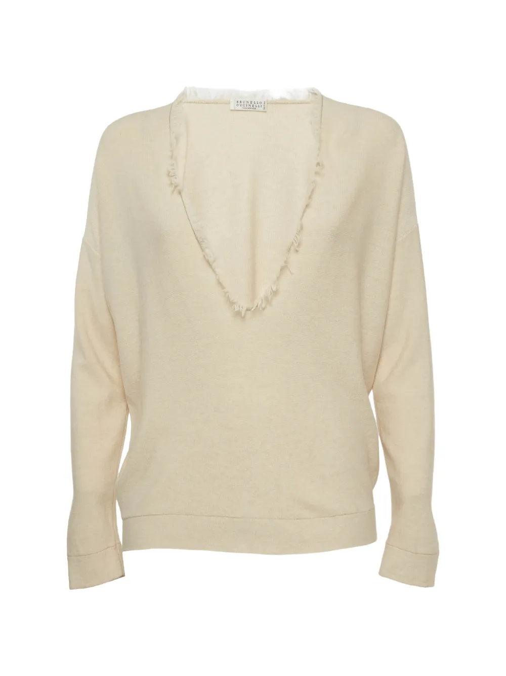 Brunello Cucinelli fringed V-neck sweater - Nude