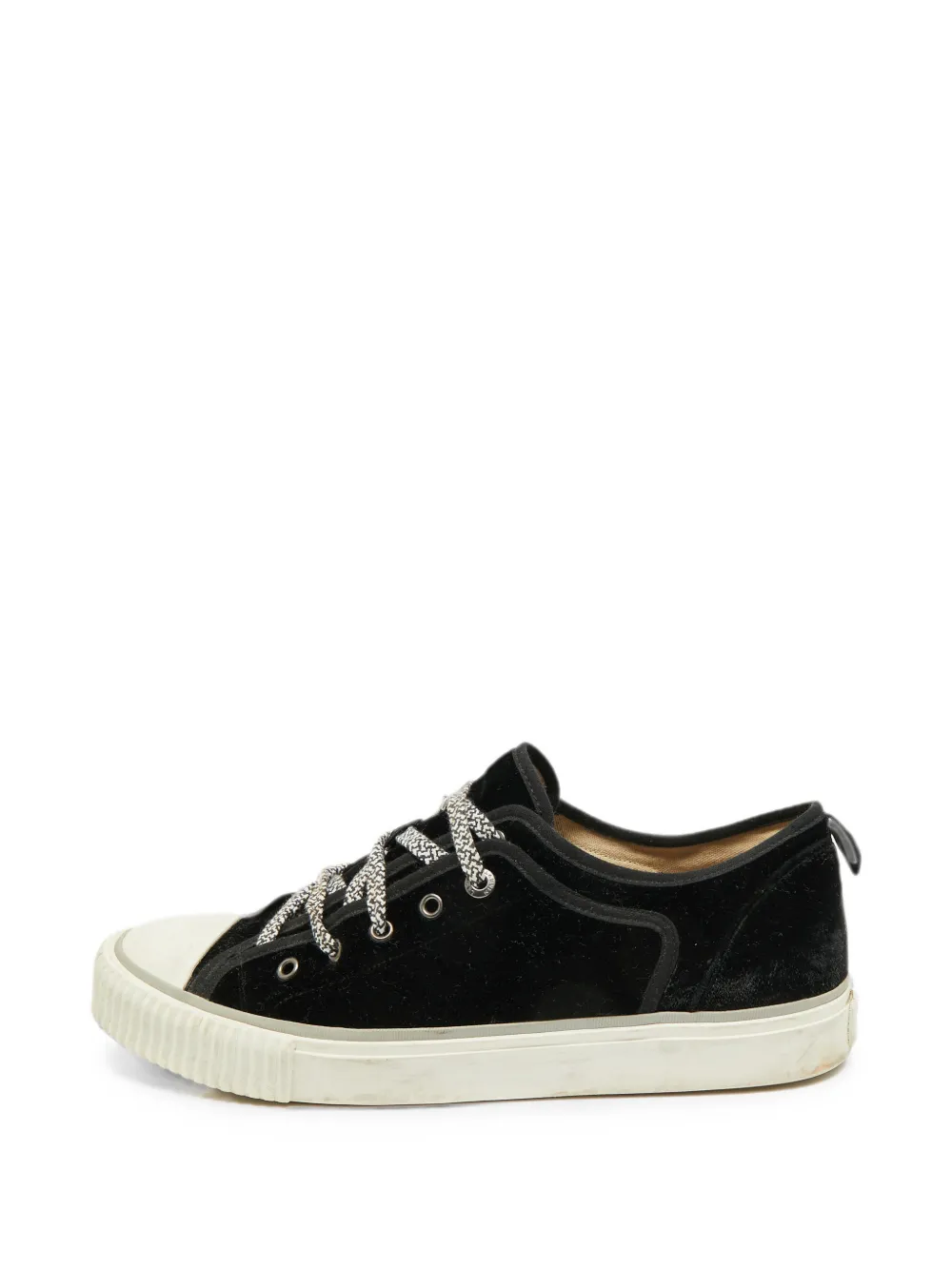 Pre-owned Lanvin Velvet Cap-toe Sneakers In Black
